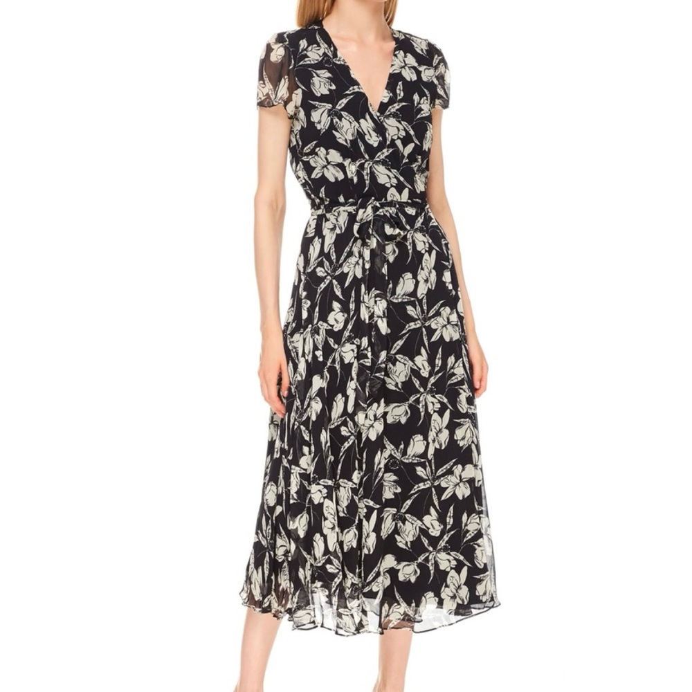 Ralph Lauren Black and Cream Floral Midi Dress